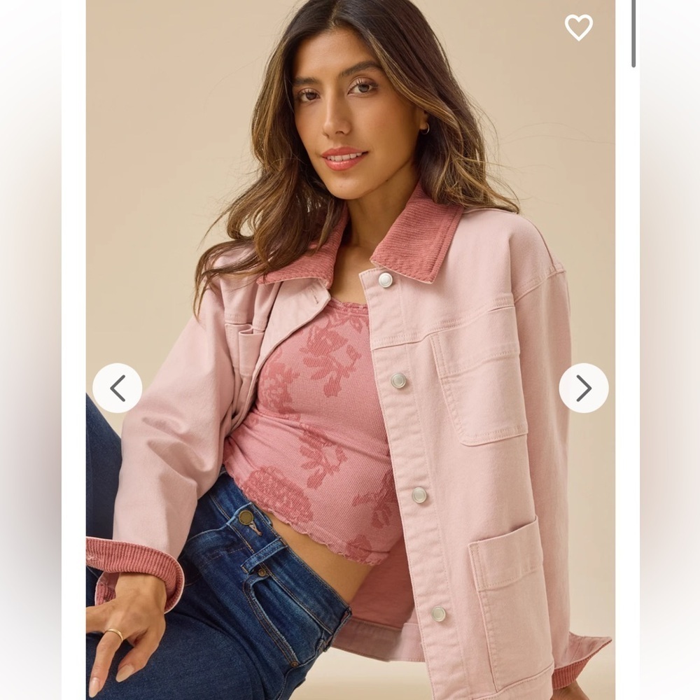 Altar'd State Pink Jean Jacket With Corduroy Accents